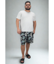 Short Estampado Elastano Plus Size Grande Bermuda floral Preto branco